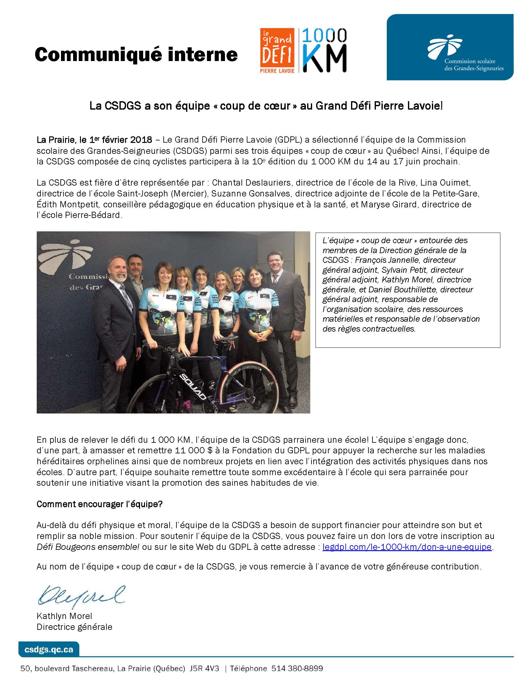 CSDGS - Communiqué interne_Équipe de la CSDGS au 1000km_GDPL - 2017-2018