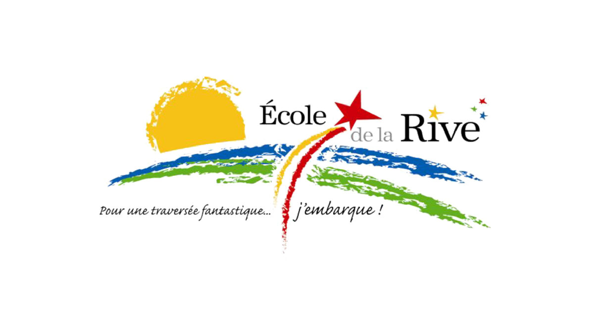 Logo école de la Rive. Slogan : Pour une traversée fantastique… j'embarque!